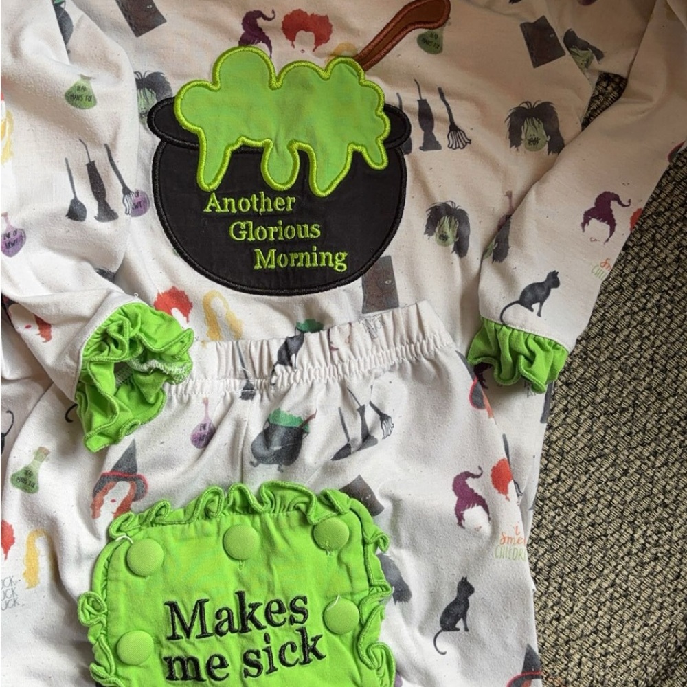 Green and White Pajama Set with Playful Design